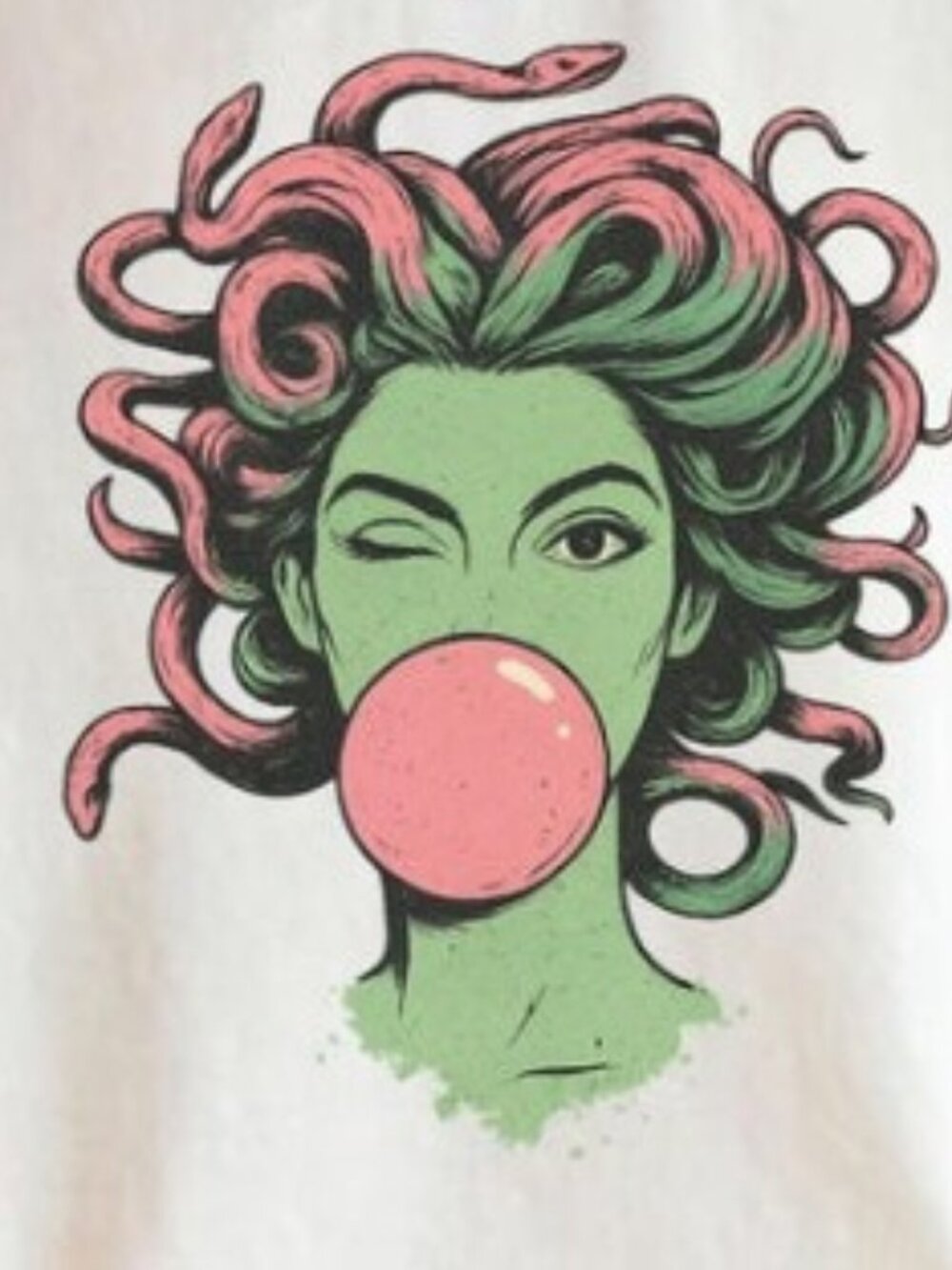 Mythological Snake Hair Goddess Tee, Medusa Bubblegum Graphic Tee - Picture 2 of 3
